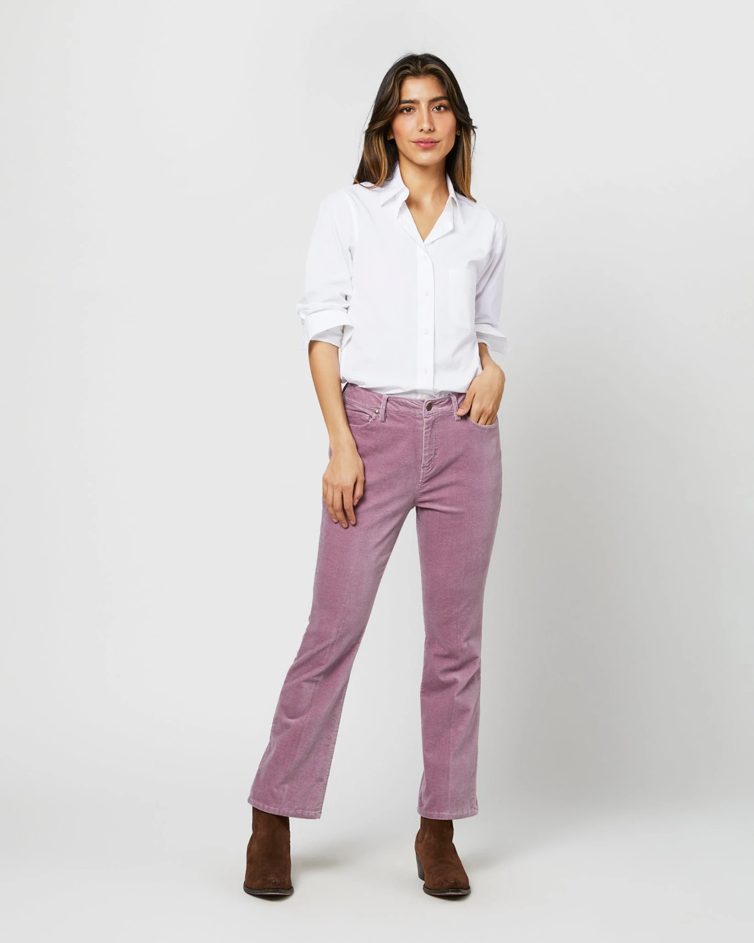 Flare Cropped 5-Pocket Jean In Lavender Stretch Velveteen 1 Flare Cropped 5-Pocket Jean In Lavender Stretch Velveteen