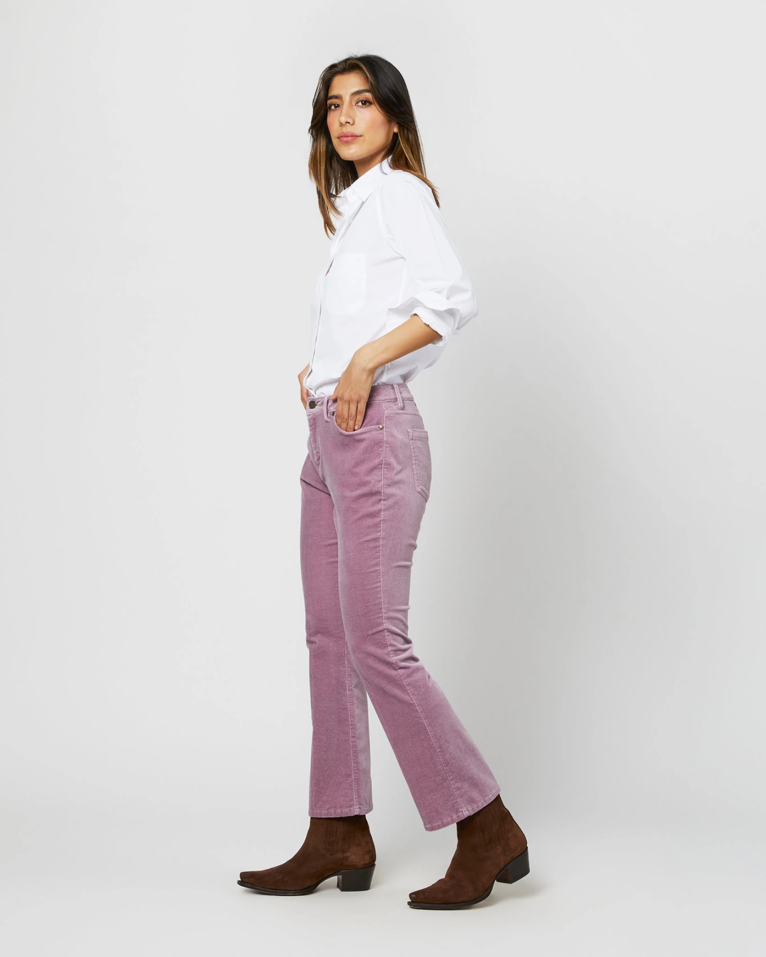 Flare Cropped 5-Pocket Jean In Lavender Stretch Velveteen 3 Flare Cropped 5-Pocket Jean In Lavender Stretch Velveteen - Image 3