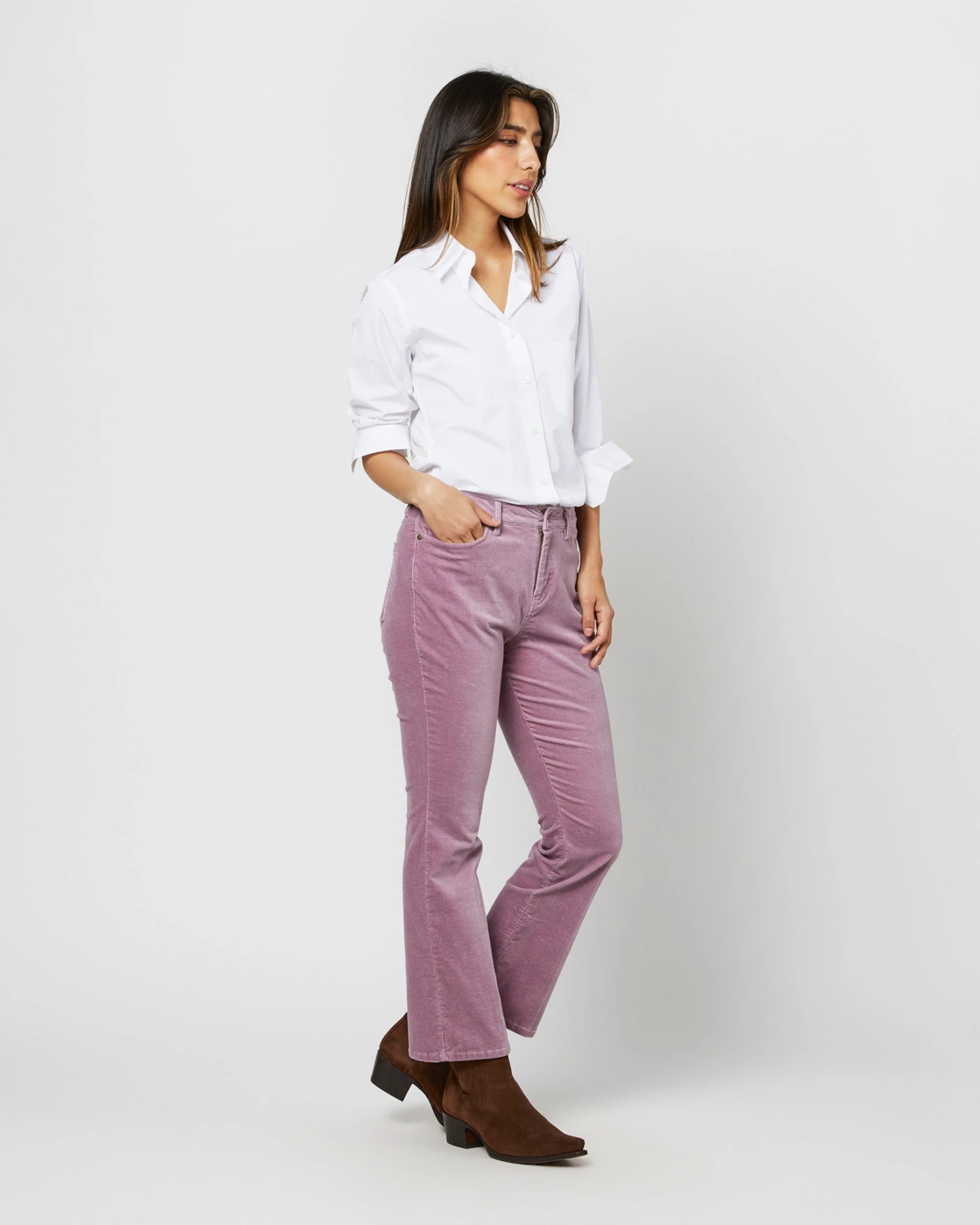 Flare Cropped 5-Pocket Jean In Lavender Stretch Velveteen 4 Flare Cropped 5-Pocket Jean In Lavender Stretch Velveteen - Image 4