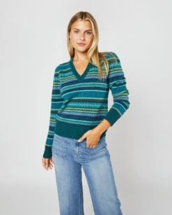 Giselle Fairisle Sweater In Cedar/Blue Multi Merino Wool -Herno Shop S71448 4442