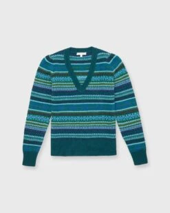 Giselle Fairisle Sweater In Cedar/Blue Multi Merino Wool
