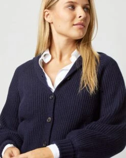 Alya Funnel-Neck Cardigan In Navy Cashmere -Herno Shop S71898 2782