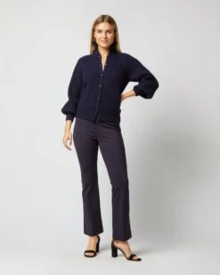 Alya Funnel-Neck Cardigan In Navy Cashmere