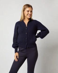 Alya Funnel-Neck Cardigan In Navy Cashmere -Herno Shop S71898 2954